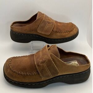 Maine Woods Womens Brown Leather Comfort Clogs Mules Size 7.5 M Manager Style